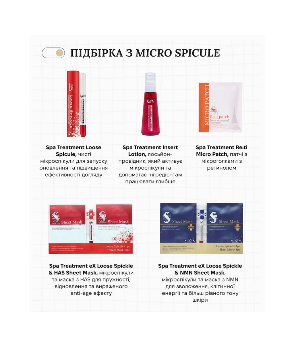 Spa Treatment eX Loose Spickle &amp; HAS VII Sheet Mask – преміальний японський комплекс для відновлення та ліфтингу шкіри з мікроспікулами та екзосомами стовбурових клітин