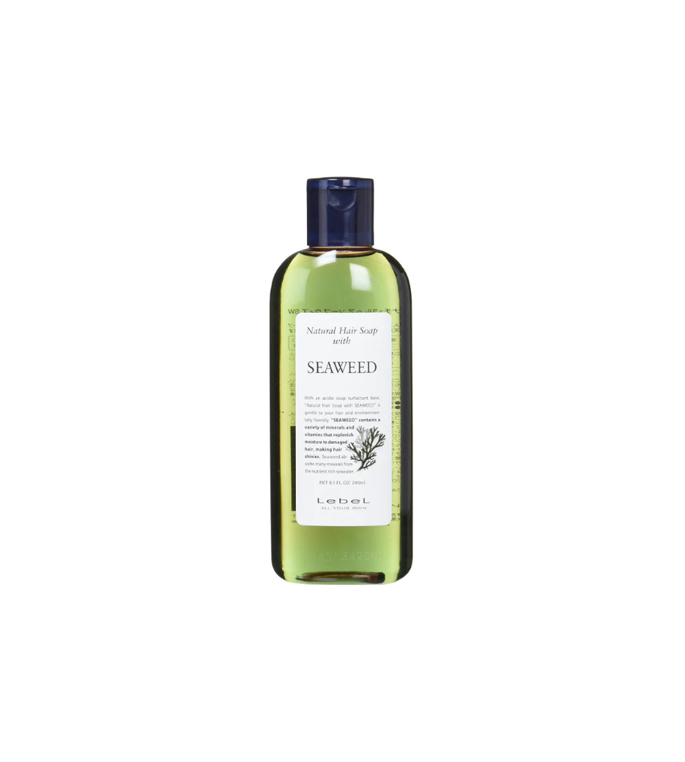 Lebel Natural Hair Soap Seaweed – zielona butelka szamponu z algami do delikatnego oczyszczania włosów normalnych, widok z przodu
