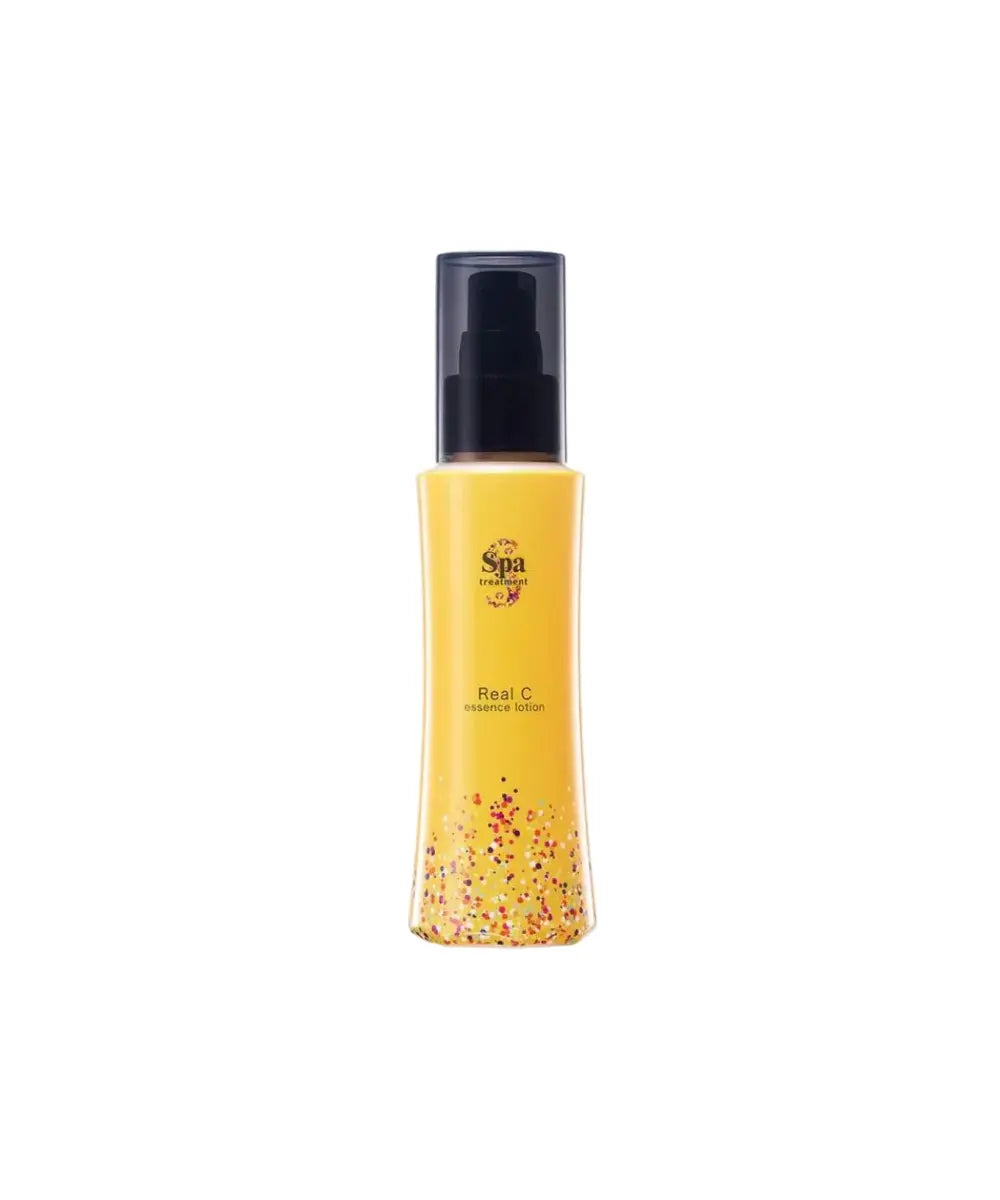 Spa Treatment Real C Essence Lotion – japoński lotion z witaminą C do pielęgnacji twarzy w żółtym flakonie z pompką.